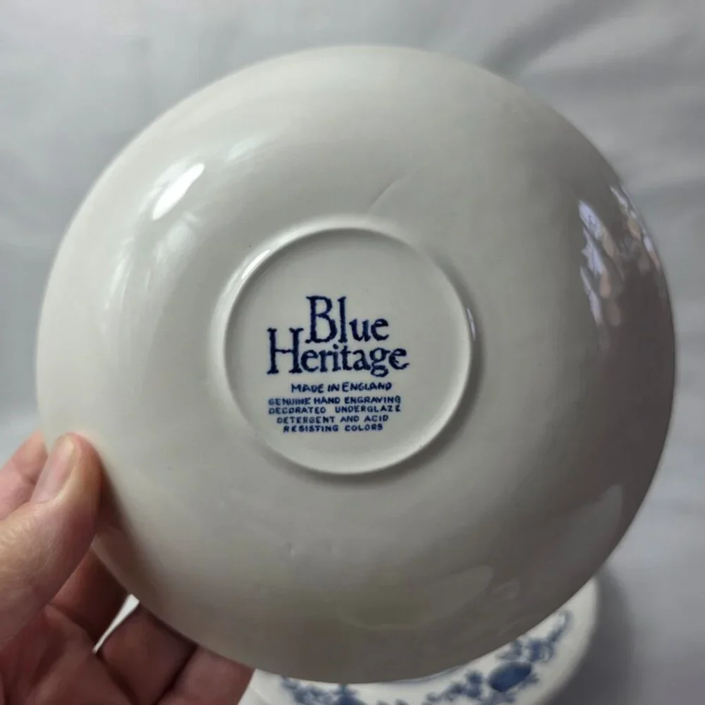 Wedgwood Blue Heritage Cup and Saucers (1 Cup 2 Saucers) White Blue Onion Design